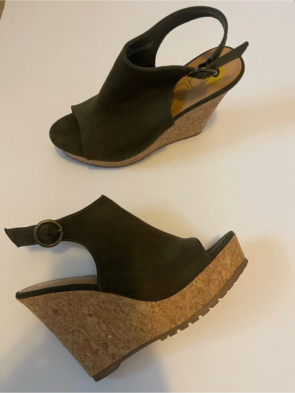 Sugar brand Olive Green Suede Cork Wedge Sandals - Women